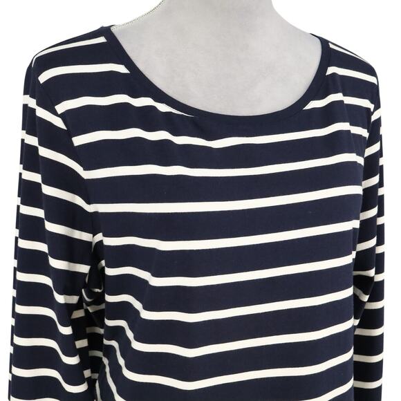 Chicos Top 3 Womens XL Dark Navy White Stripe Blouse Bell Sleeve Pima Cotton - Picture 6 of 13